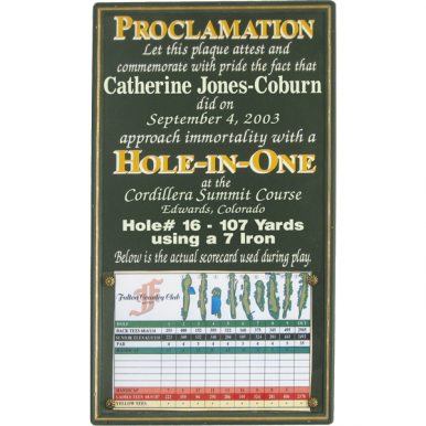 Hole-In-One Proclamation Plaque